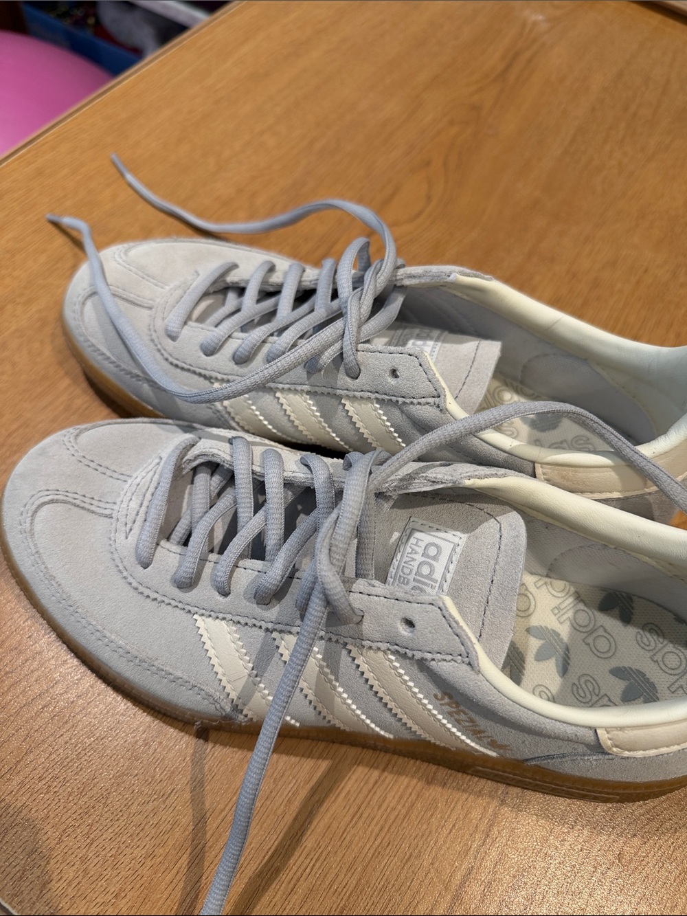 adidas handball spezial Light Gray Suede Sneakers with White Stripes